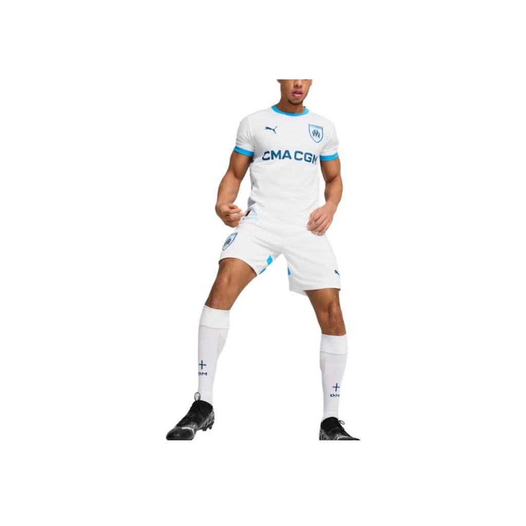 Puma Marseille Olympic Team 24/25 Home Crew Neck Printed Short Sleeve Football Shirt Men Tops White Blue 775286-01