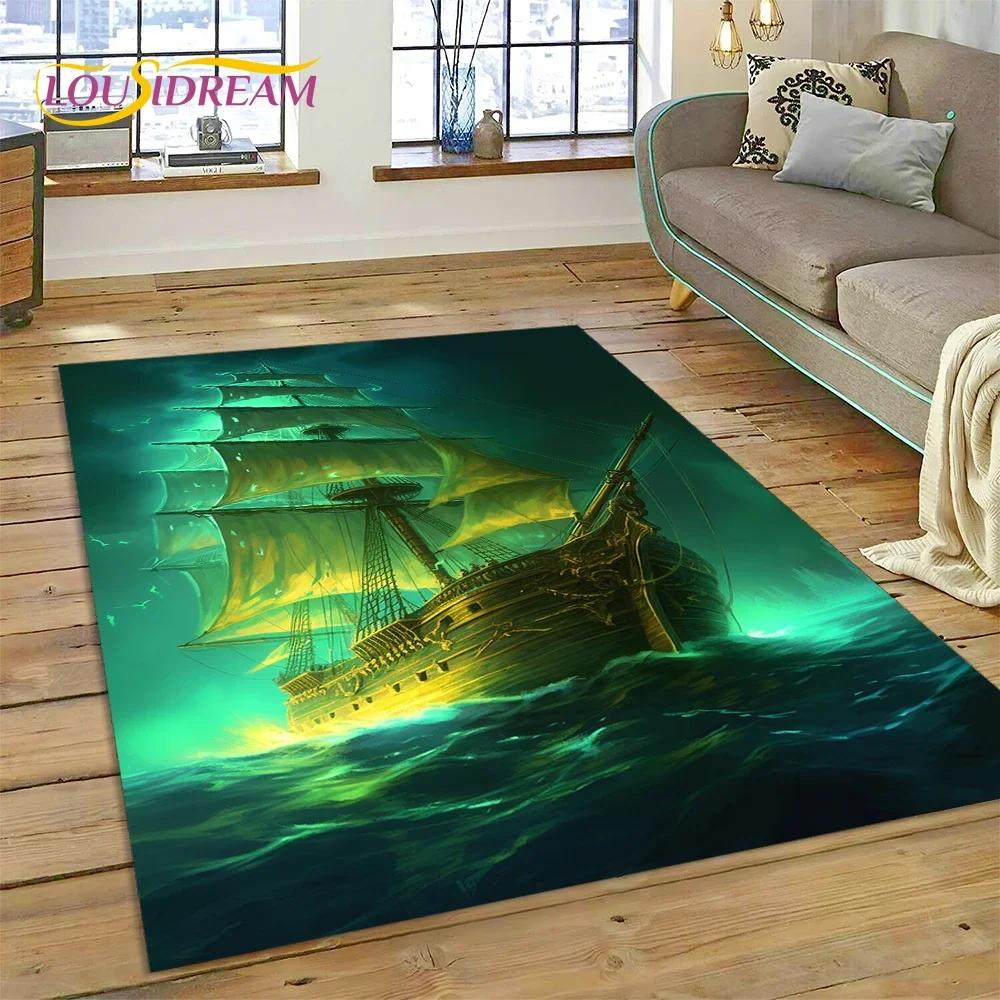 Ancient Pirate Ship Boat,Barque,Sailboa Carpet Rug for Bedroom Living Room Home Sofa Decoration,Child Game Large Decor Floor Mat