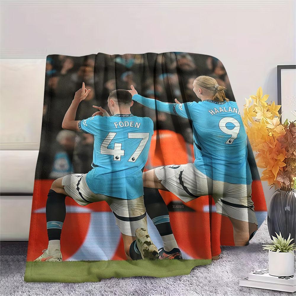 Erling Haaland & Phil Foden Printed Flannel Blanket, soft throw for bedroom sofa, washable, fan merchandise, great gift.