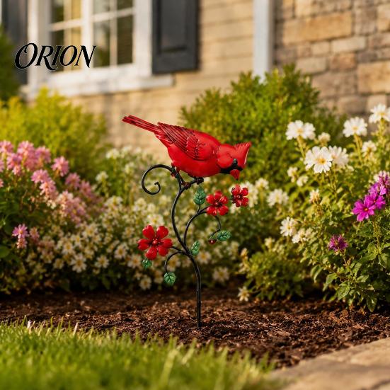 Spring Garden Accents Red Bird Stake, Metal Yard Art Memorial Decorations Flower And Ornament for Patio Lawn Pathway Site Grandma Tributes