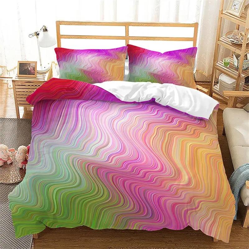 Copripiumino Sfumato Arcobaleno Set Biancheria da Letto Queen Cielo Stellato Colorato Copripiumino Geometrico Astratto in Microfibra con Federe