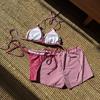 Striped Print Shorts Bikinis Set 3 Piece Sexy Swimsuit Women Holiday Swimwear String Halter Triangle Bikini Beachwear