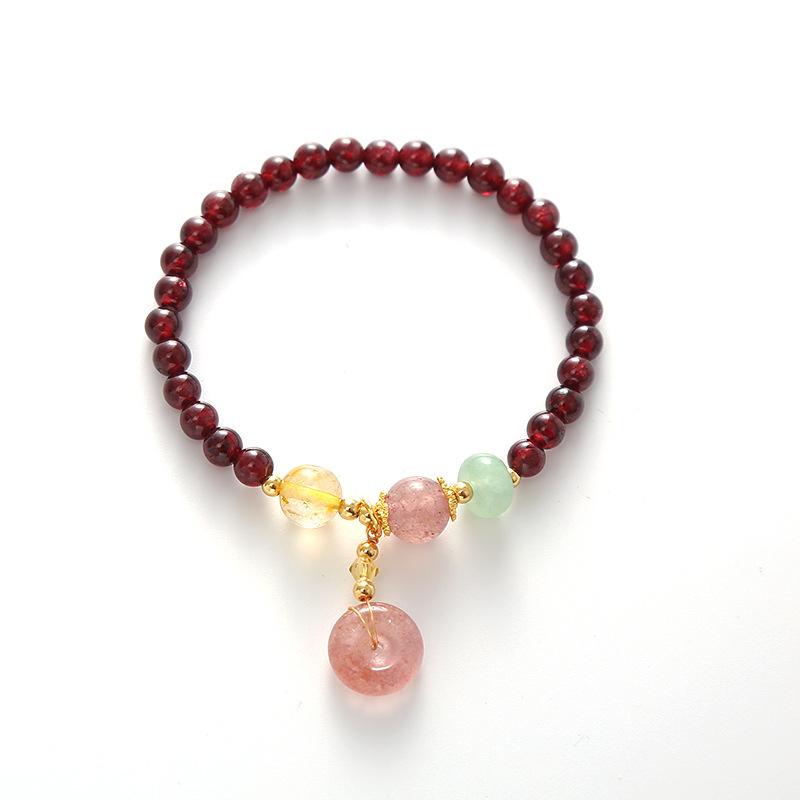 Garnet Crystal Bracelet Strawberry Crystal Pendant Bracelet Bangles Women Fashion Jewelry accessories Gift