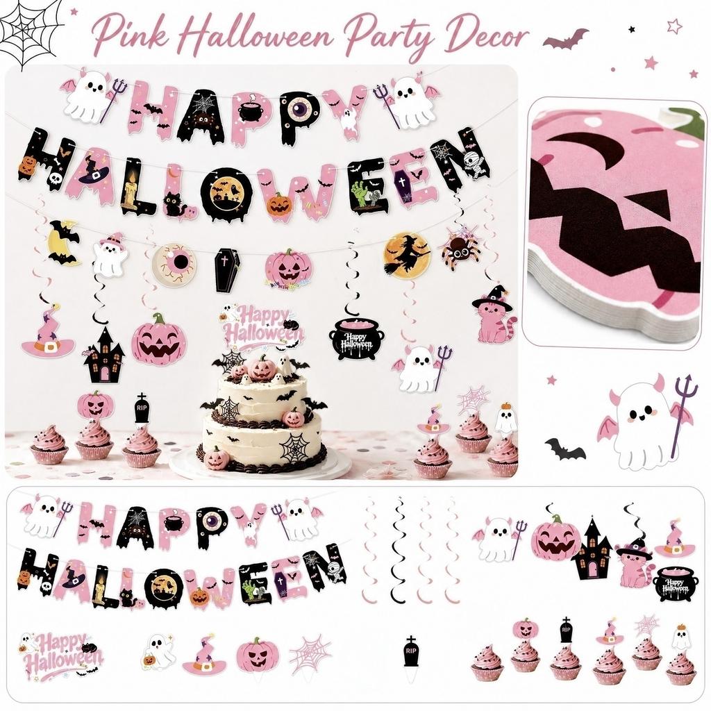 Halloween Hanging Swirl Decorations Set with Pumpkin Ghost Witch Cat Cauldron and Haunted House Party Hanging Swirls for Indoor Outdoor