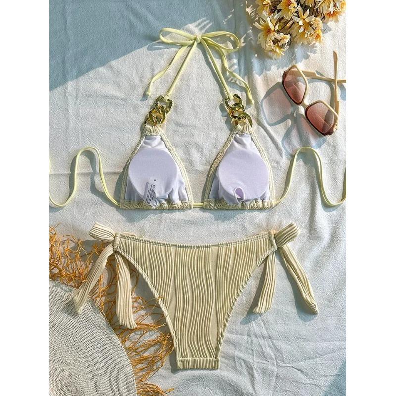 Fashion Sexy Solid Lace Up Bikini Women Split Swimsuit Beach Brazil Bikini 2026 New All Season Backless Bikinis 2 Piece Set