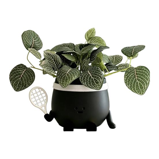 

Smile Face Planter Pot 3D Printed Cute Holding Tennis/Soccer Head Flower Pot with Drainage Hole for Indoor Outdoor Home Garden Decor tennis чорний