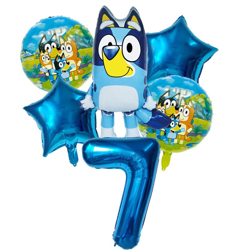 6 Stück Familie Bluey Aluminiumballon Cartoon Bingo Aktivität Spielzeug Blau Gold Stern Ballon Dekoration Sammlung Geburtsdatum Feier Babyparty Zubehör