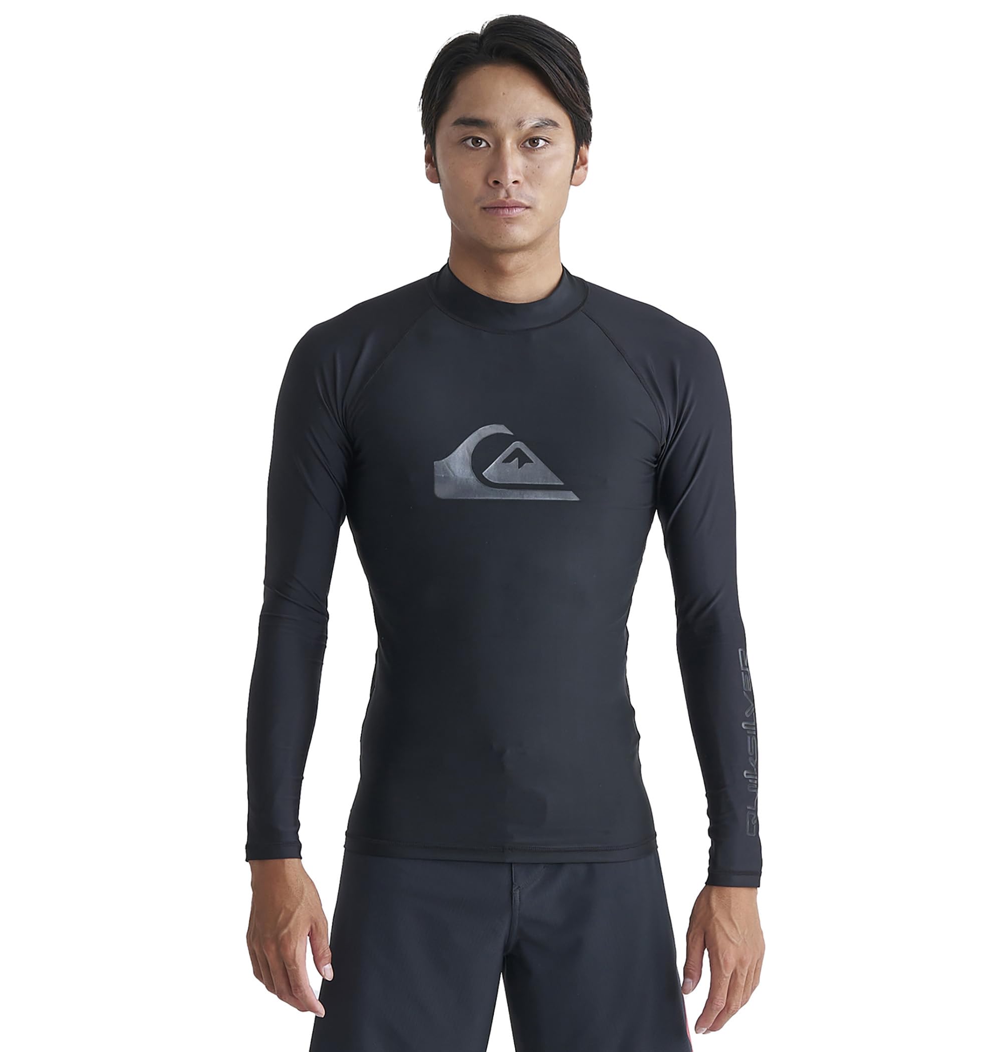 

UPF50+ Fast-Drying Long Sleeve Rash Guard with Mountain Wave Logo, QLY241021 BLK2, Size S