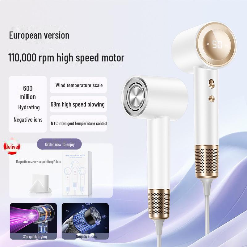 High-Speed Brushless Motor Hair Dryer with Negative Ion Technology and Digital Temperature Display