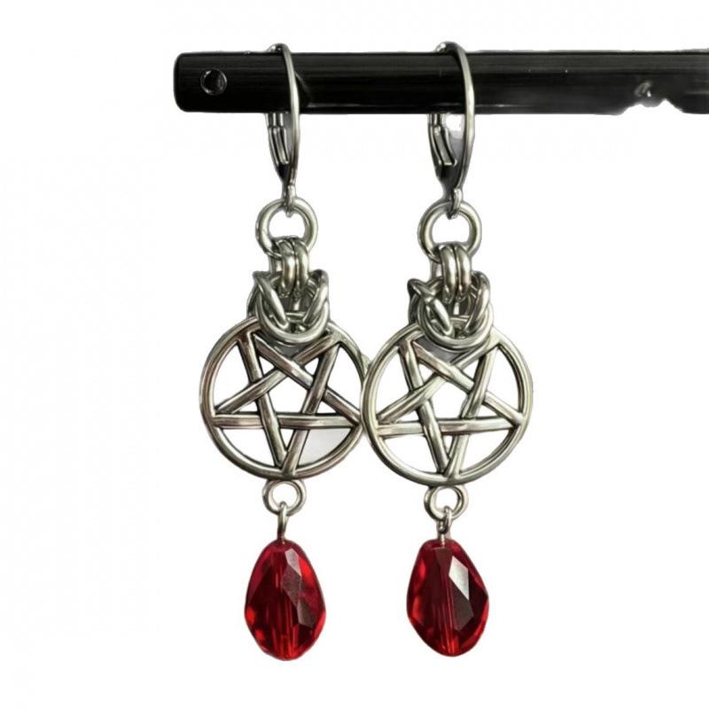 Gothic Punk Double Ring Stainless Steel Earrings with Rivet Spikes for Women