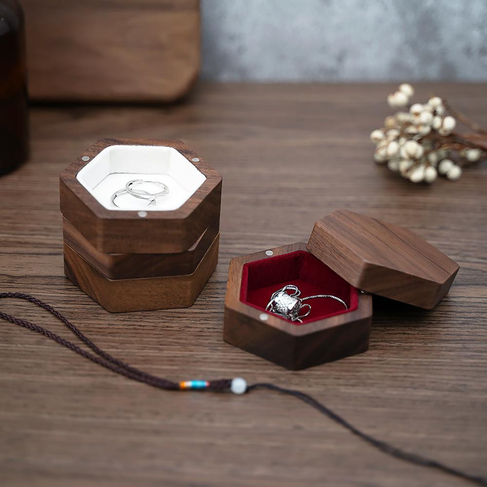 Desktop-style Solid Wood Jewelry Box Black Walnut Ring Necklace Earrings Storage Box Wrapped Solid Wood Portable Jewelry Box