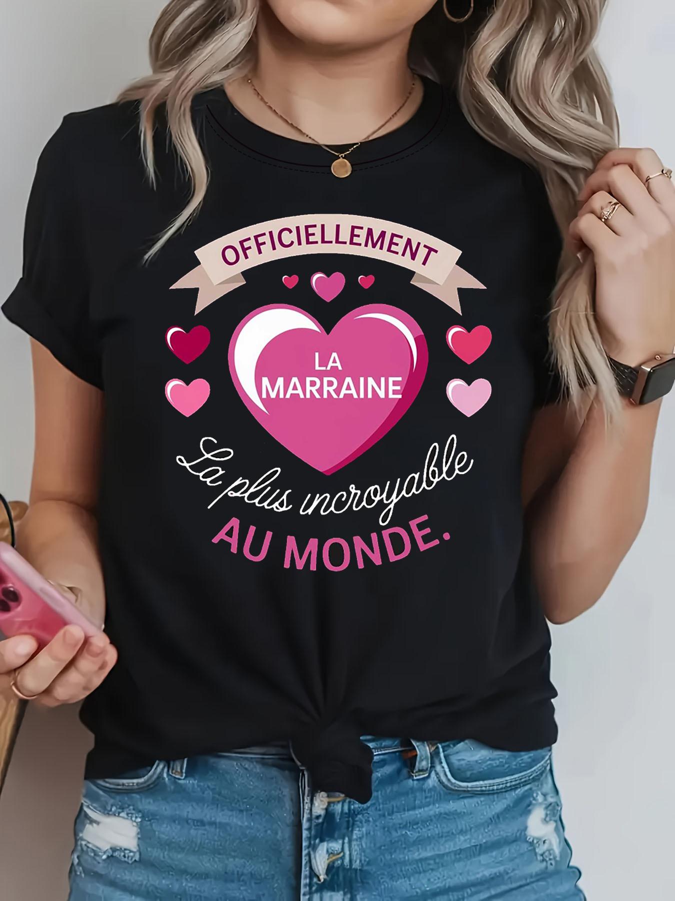 

Women s French Godmother Theme Loose T-Shirt - Warm Heart Graphic Casual Short Sleeve, Identity Memorial Versatile Top S чёрный