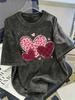 Pattern Patchwork Love Heart Graphic TShirt Unisex Vintage Washed Crew Neck Loose Casual Short Sleeve Daily Street Style Top