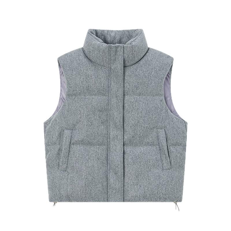 Short Down Cotton Vest Women's Korean Fashion Stand-up Sleeveless Zipper Student Vest Jacket Black Gray Waistcoat Tide