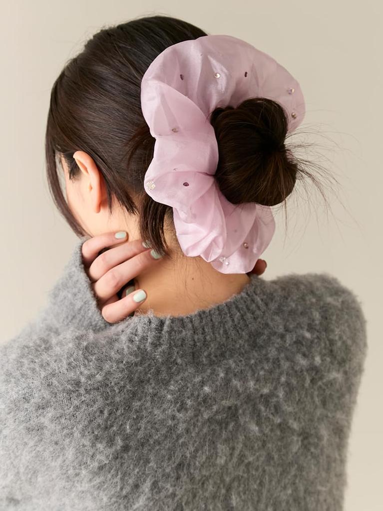 Lily Brown Organza Jewel Scrunchie Free Size LWGG255316, Women's, Pink,