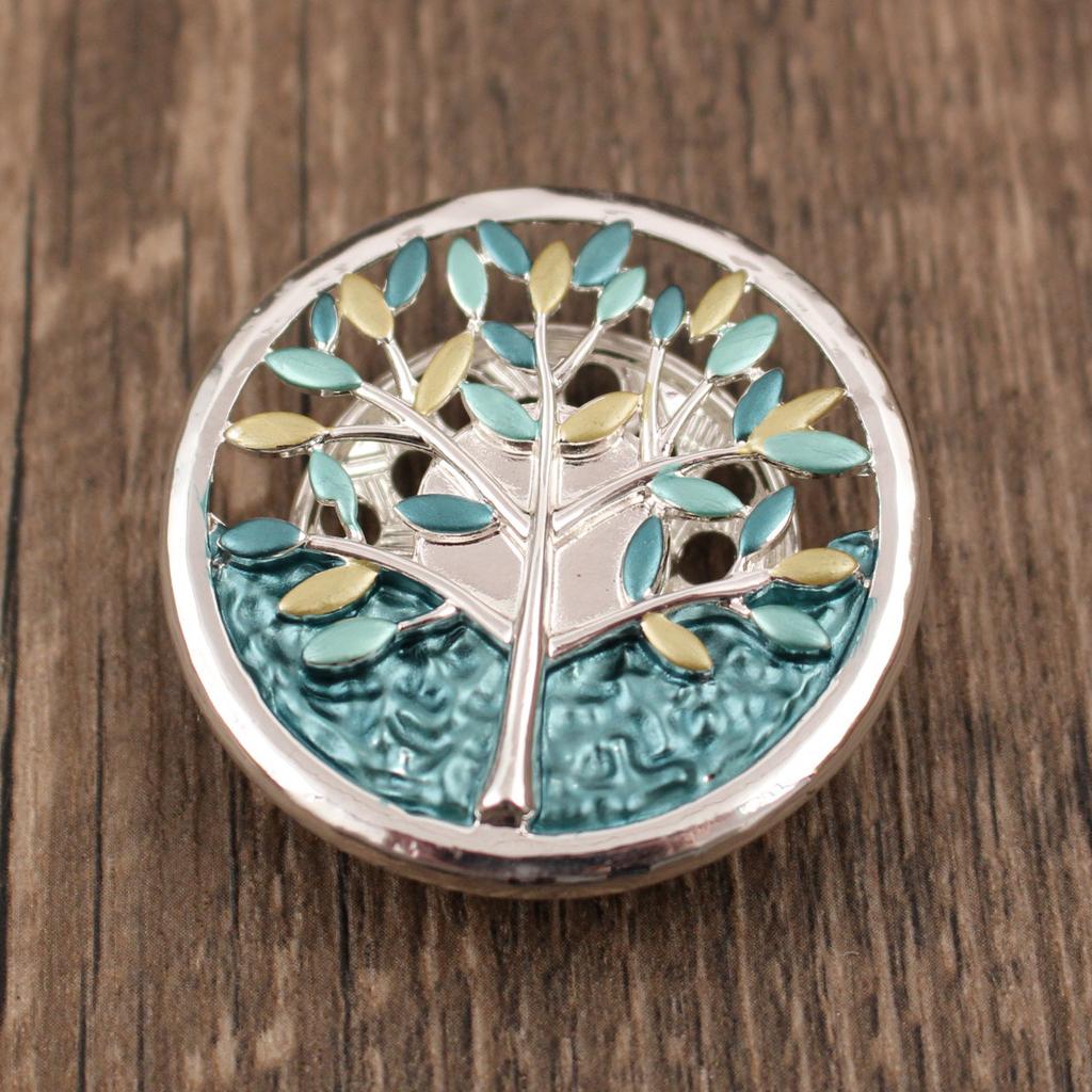 Luxury Hot Sale Round Hollow Enamel Color Tree of Life Magnetic Buckle Brooch Ladies Simple Premium Magnetic Corsage