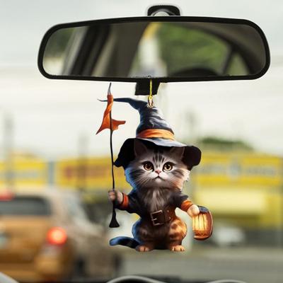 Acrylic Cat Pendant Car Hanging Ornament with Lanyard Easy To Hang Adorable Realistic Cat-Shaped