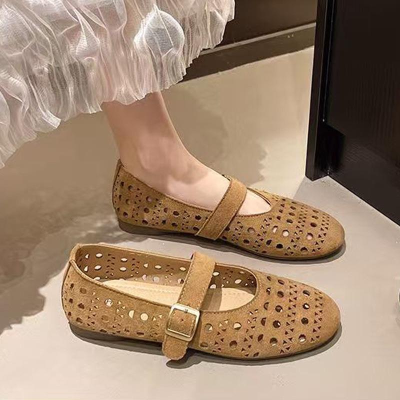 sole heel four seasons daily casual flat heel soft sole hole breathable women's single shoes light and versatile