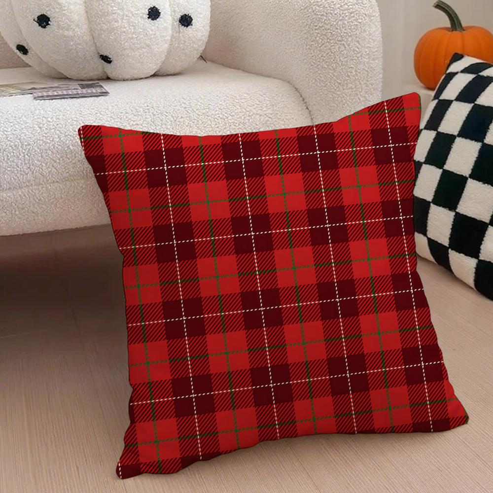 Klasyczny czerwony wzór w kratę Tartan Poszewka na poduszkę Pokrowiec na poduszkę do rzucania Ukryty guzik Trwały poliester Poduszka na krzesło