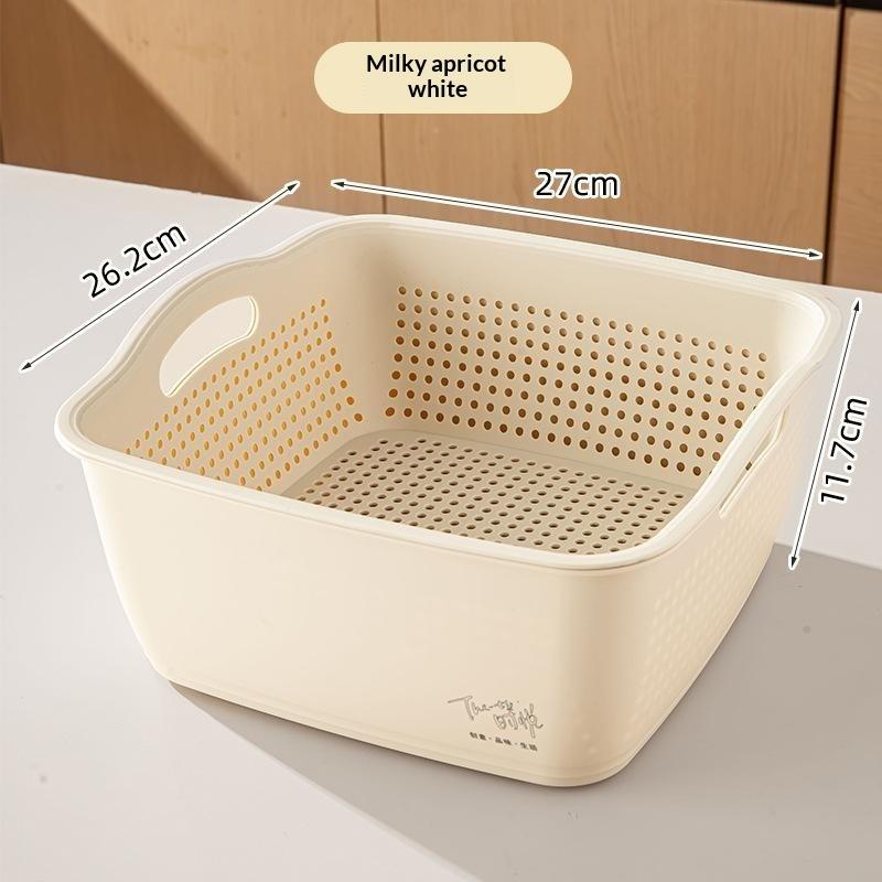 Food Grade Plastic Dual Layer Drain Basket Fine Drain Holes Kitchen Colander Set For Washing Fruits& Vegetables