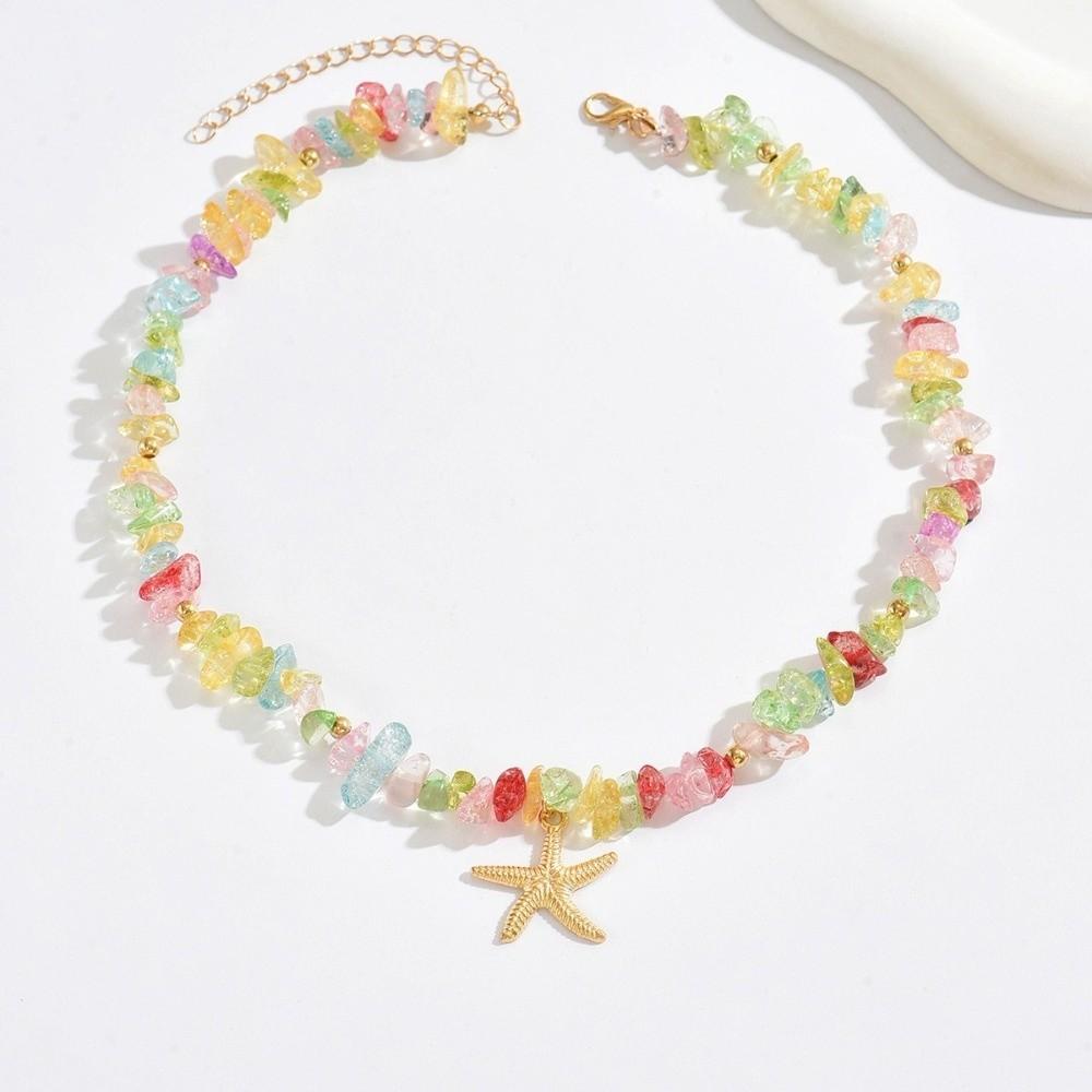 Elegant Tassel Starfish Shells Necklace Metal Clavicle Chain Exquisite Charm Choker