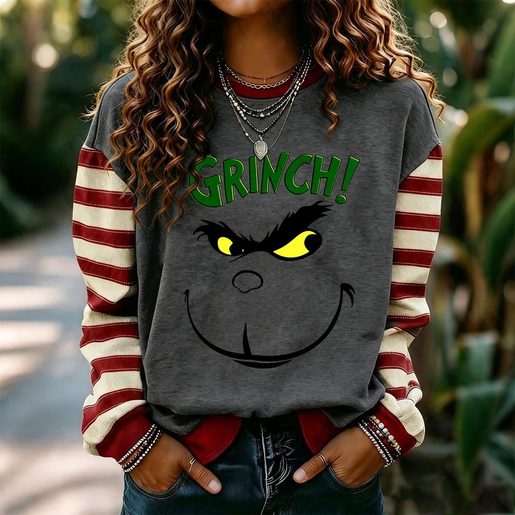 Women's Fashion Long Sleeve Neck Pullover Sweatshirt with Christmas Print