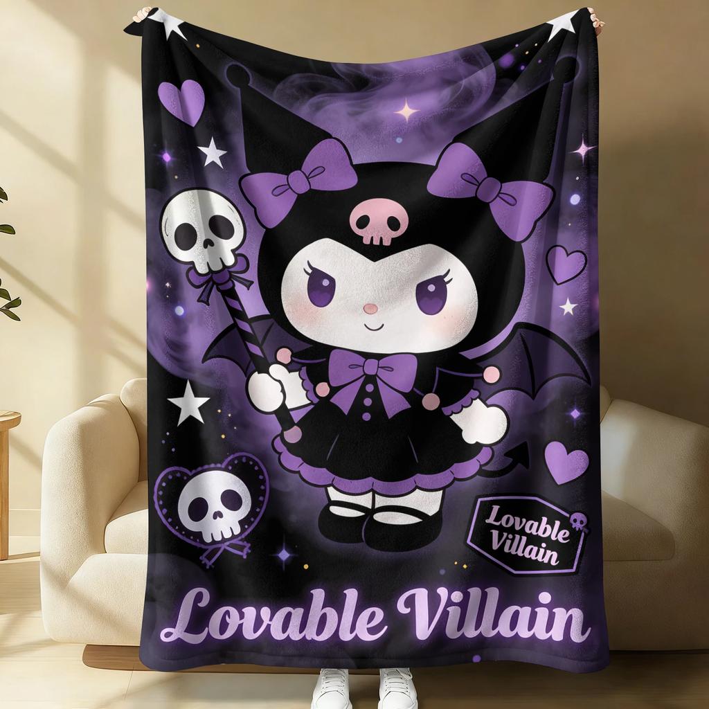 Cute & Spooky Kuromi Throw Flannel Fleece Blanket Soft Warm Fluffy Cute Sofa Bed Cover Office Nap Shawl Lightweight Blanket Gift