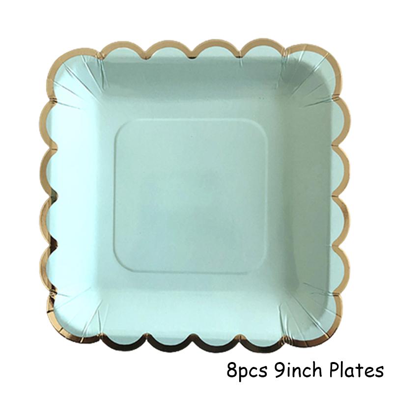 Mint Green Gold Disposable Tableware Party Napkins Paper Plates Straw Cup Kids Birthday Party Supplies Favor Wedding Decoration