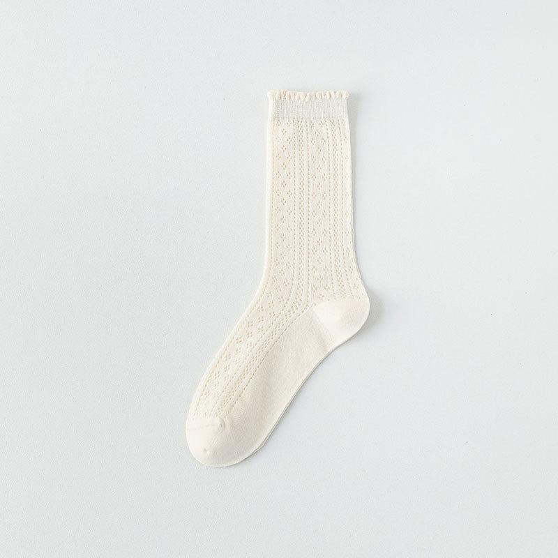 Summer Lace Black and White Pile Socks with Small Leather Shoes Ballet Style Socks for Women. Summer Thin Mid-calf Socks
