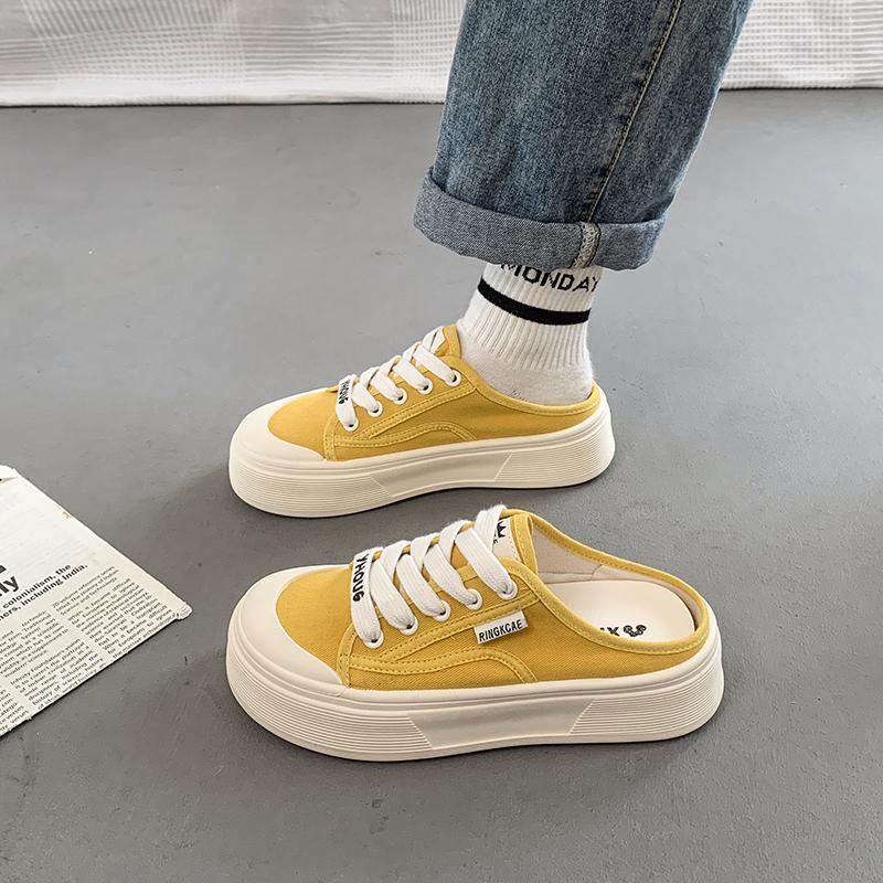 

Baotou half slippers women s outer wear summer new versatile thin breathable thick-soled sandals canvas shoes 35 чорний