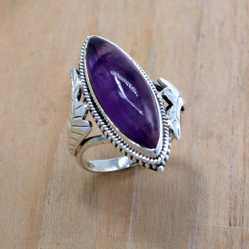 Amethyst 925 Sterling Silber Ring, Marquise Edelstein Handgefertigter Ringschmuck