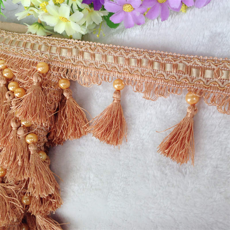 12 Yards Vorhangquastenfransen Kanten Spitzenbesatz Perlen DIY Nähhandwerk Vorhänge Kissen Möbel Polsterung Dekor