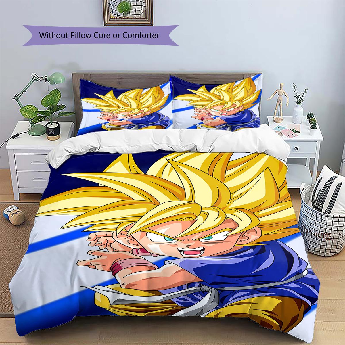 

Goku Patterned Pillowcase & Duvet Cover Set Anime Decorative Bedding for Bedroom Daily Use Great Surprise Gift for Fans.-TING 135x200cm