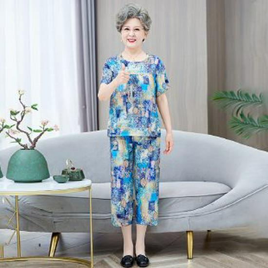 

Summer Chinese Style Short Sleeve Shirt for Middle-Aged and Elderly Women 4XL [Recommended 70-80 kg] синий
