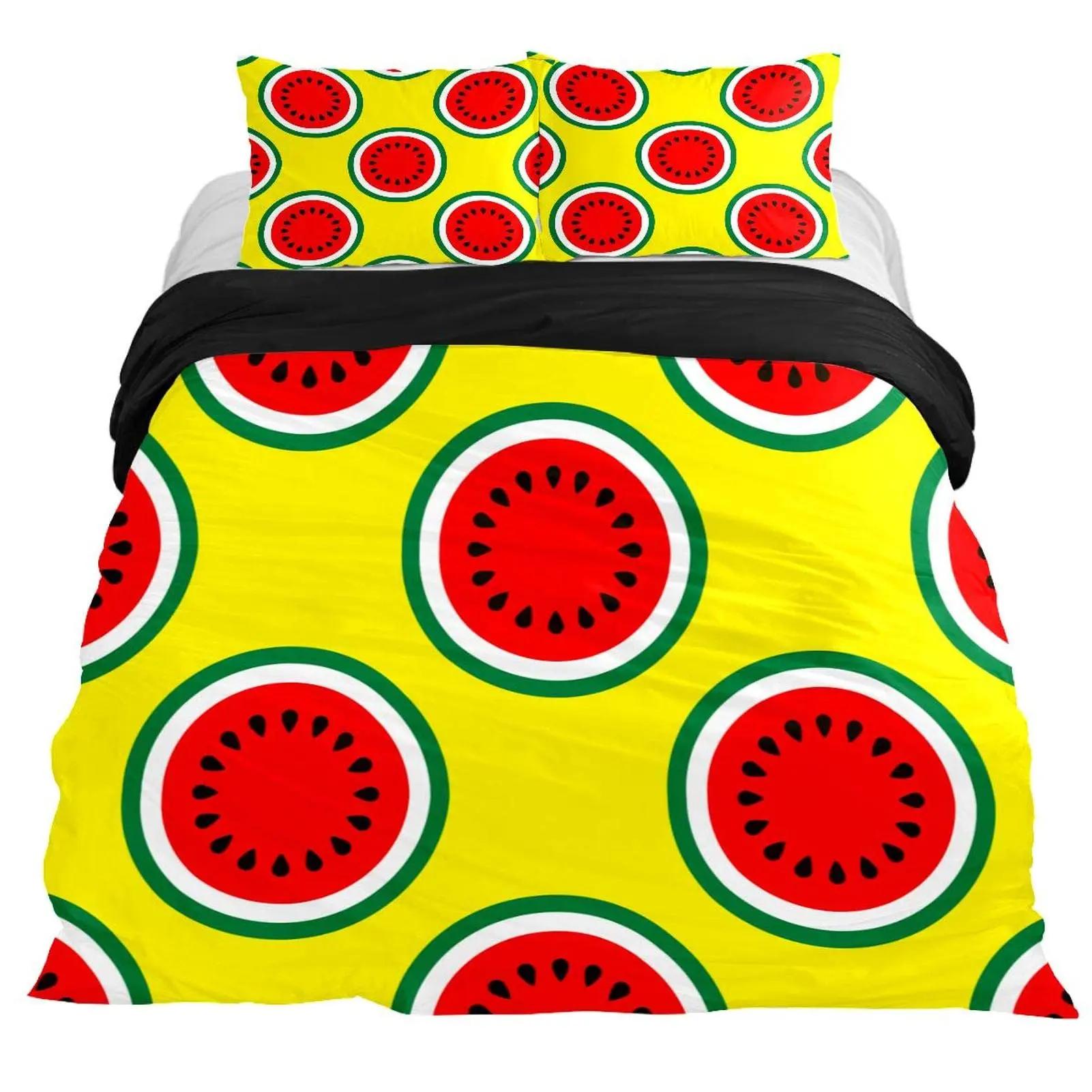 

Watermelon King Quen Soft Duvet Cover Kawai Red plus Gren Fruit Beding Set Carton Dwarf Comfortable Quilt Cover Polyester Warm Comforter Cover 120*200cm Single