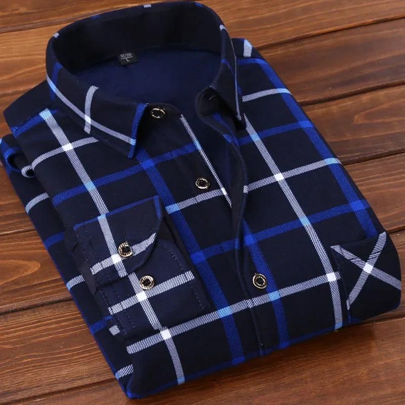 2026 Men's Casual Warm Shirts Autumn Winter Long Sleeve Plaid Shirt Thick Warm Tops Men High Quality Soft Large Size Shirt Camisa