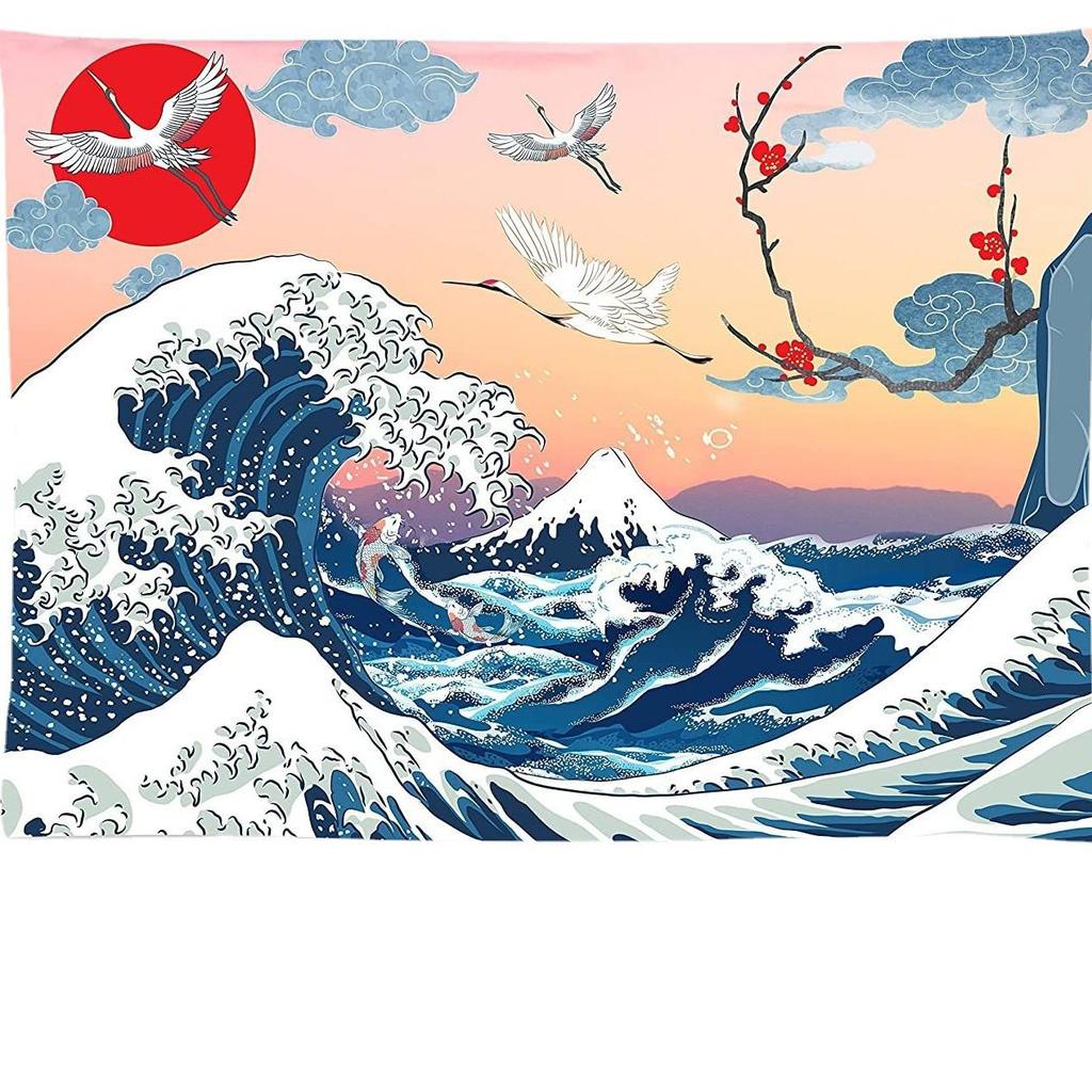 Kanagawa Wave Tapestry: Decorative Wall Hanging & Bedside Cloth