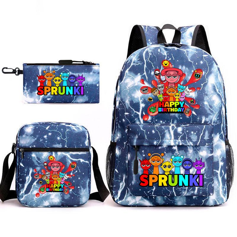 Sprunki Student Starry Sky School Bag Three-piece Rhythm Box Teen Backpack Men's and Women's Casual L
