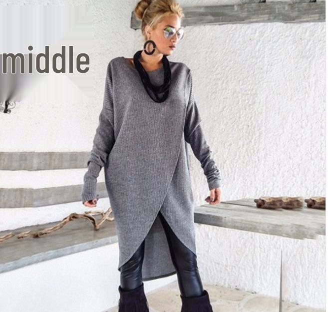 

Осеннее женское платье большого размера, нерегулярное, свободного кроя, с круглым вырезом L темно-серого