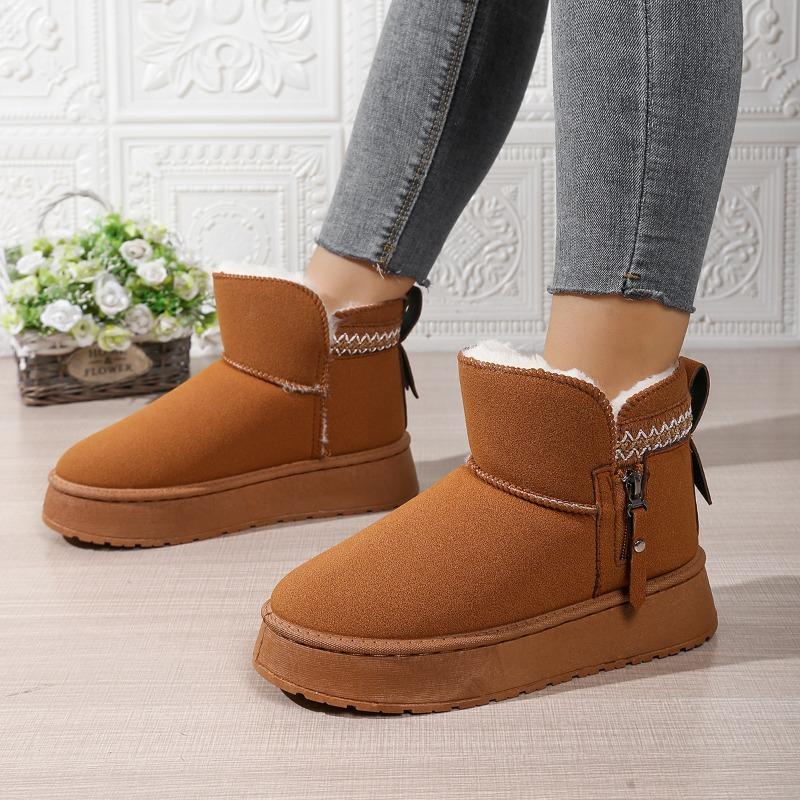 Fashion Snow Boots Women's Fur One-piece Non-slip Winter Booties Versatile Plus Velvet and Thickening Slip-on Warm Cotton Shoes