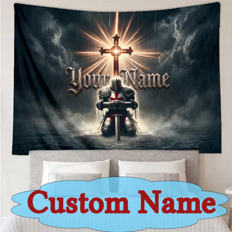 Custom Name Or Text Tapestries Knightly Crusade Motorcycle Bedding Wall Hanging Tapestry, Dorm Home Decor