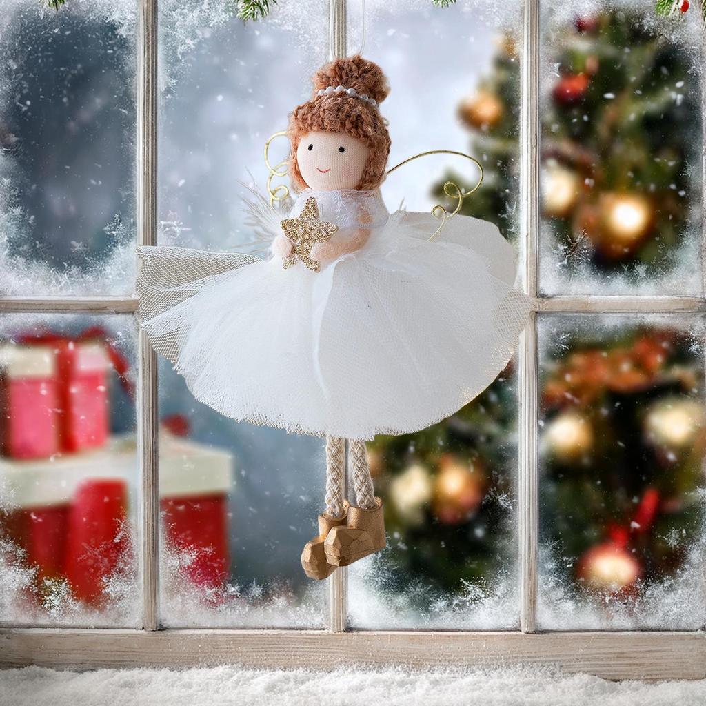 Christmas Tree Angel Girl Ornament Dreamy Tulle Skirt Christmas Golden-Wing Angel Girl Ornaments For Living Room Bedroom Balcony