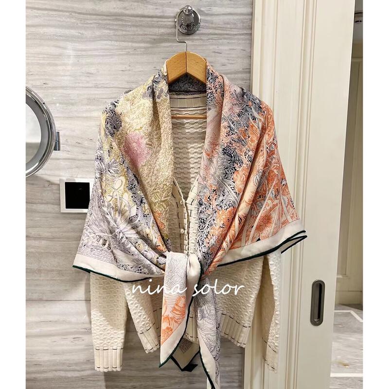 NINA SOLOR Silk Wool Blend Large Square Scarf