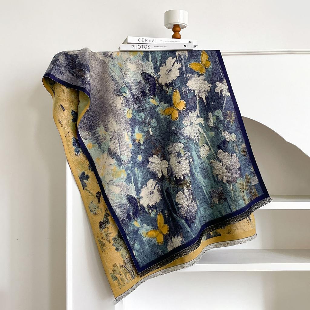 Luxury Winter Cashmere Double-Sided Design Scarf Women Warm Pashmina Blanket Poncho Scarves Female Oil Painting Shawl Bufanda