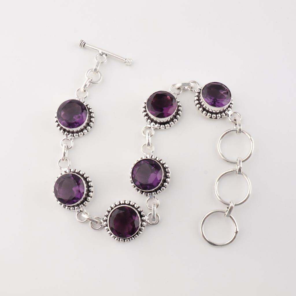 Amethyst Gemstone 925 Sterling Silver Handmade Jewelry Adjustable Bracelet 7-9" RB-17-5