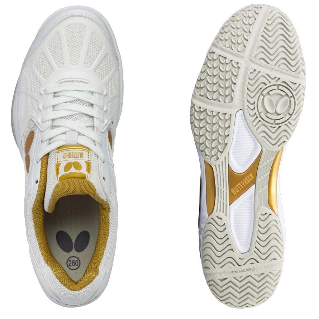 Butterfly Resoline Refornes Table Tennis Shoes 93620 Size Cm White/Gold, 27.5