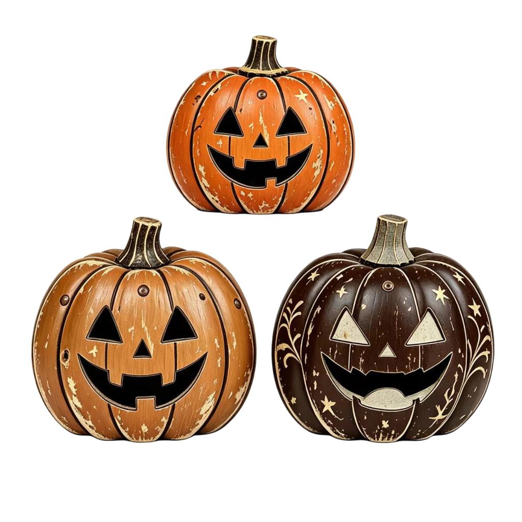 2D Vintage Distressed Wooden Pumpkin Halloween Tabletop Decoration