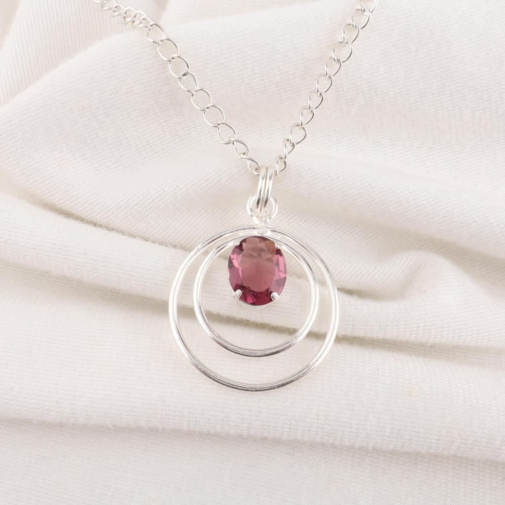 Rhodolith Edelstein Schmuck, Handgefertigter Silberanhänger, 925 Massiv Sterling Silber Anhänger für Muttergeschenk