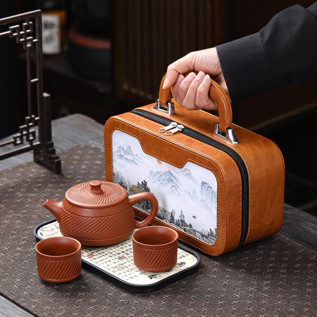 Phoenix Song Portable Purple Clay Teapot Travel Set - Ceramic Quick Cup Household Tea Set