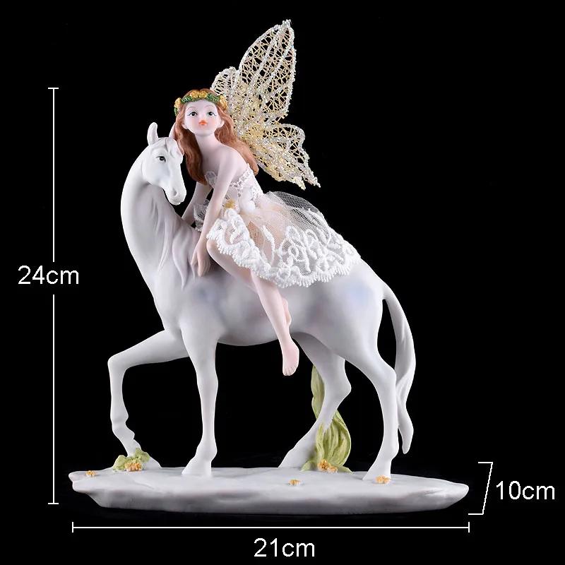 

Flower Fairy Girl Characters Resins Statue Riding A White Horse Angel Ornaments Desk Decoration Figurines Sculpture Modern Decor